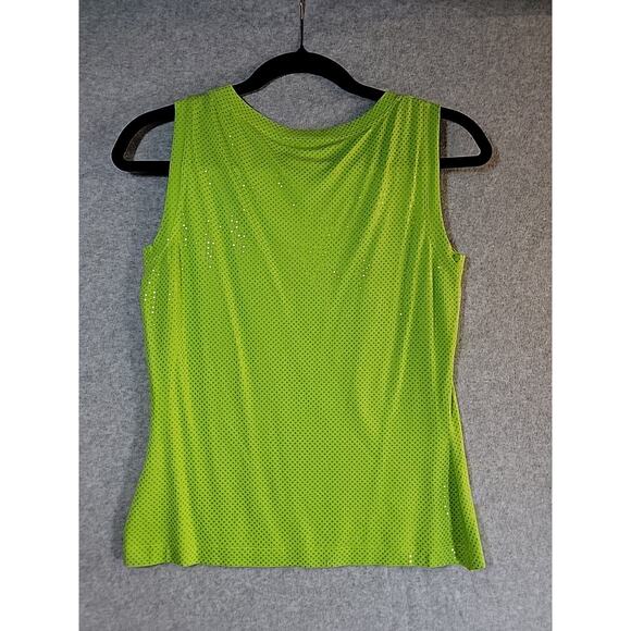 ST. JOHN Lime Green Sequined Sleeveless Scoop Neck Blouse Tank Top Women’s Small - Picture 3 of 7